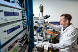 Steven Mennerick, PhD, works in his laboratory