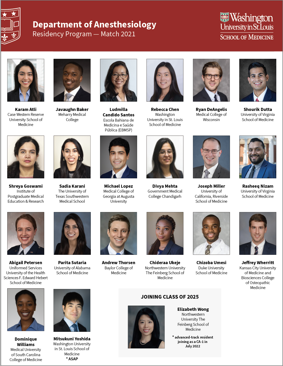 Match Day 2021 WashU Anesthesiology Twentyone New Residents