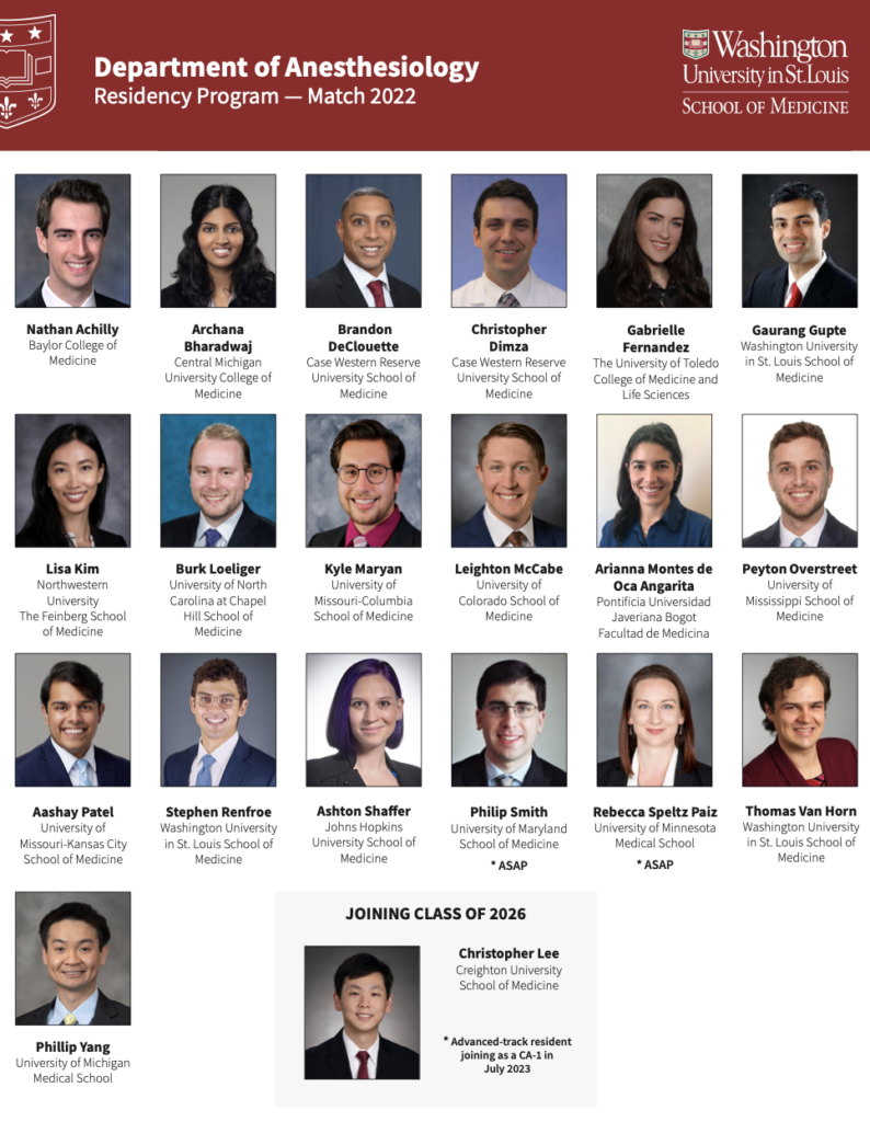 Match Day 2022 WashU Anesthesiology 20 New Residents