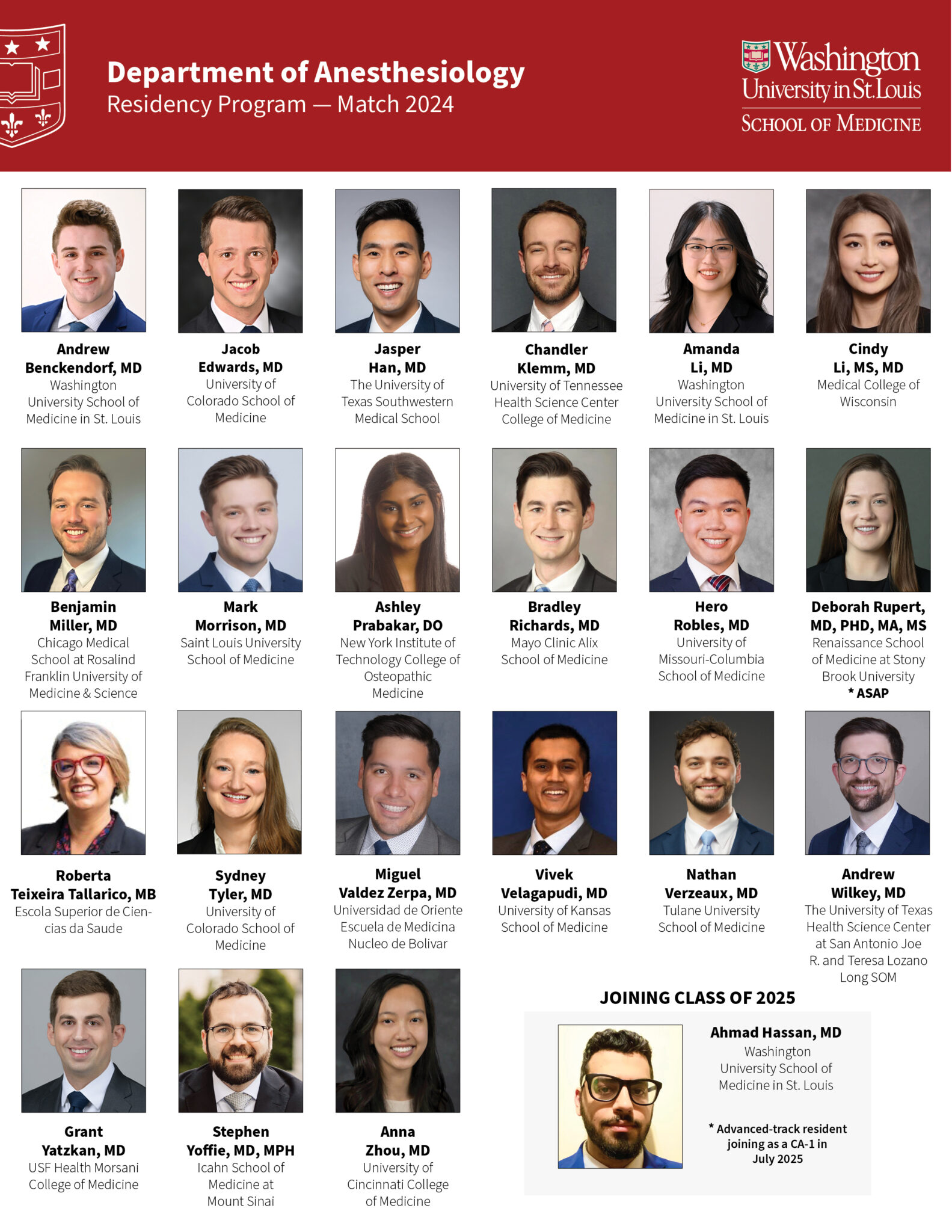 Match Day 2024 WashU Anesthesiology 22 new residents